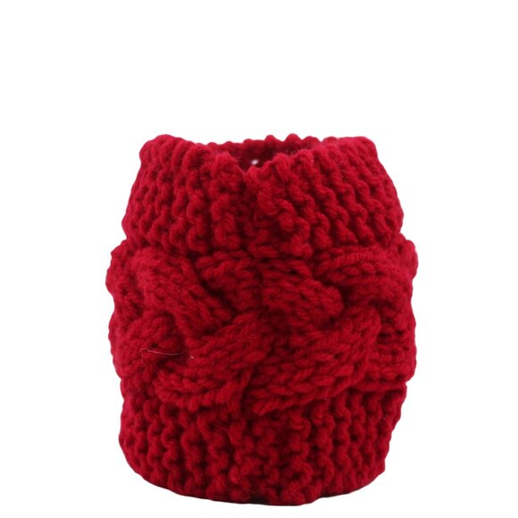 Handmade Hand Knit Cherry Red Cable Knit Candle Cozy - Picture 2 of 4